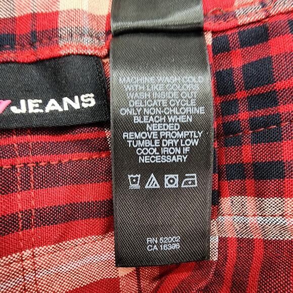 Vintage 90s DKNY Skirt Women 7 Juniors Red Plaid Pleated Double Buckle Wrap Mini - Picture 7 of 11